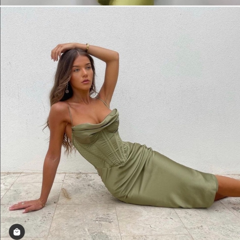 House Of Cb Myrna Olive Green Corset Slip Dress Size L Nwot